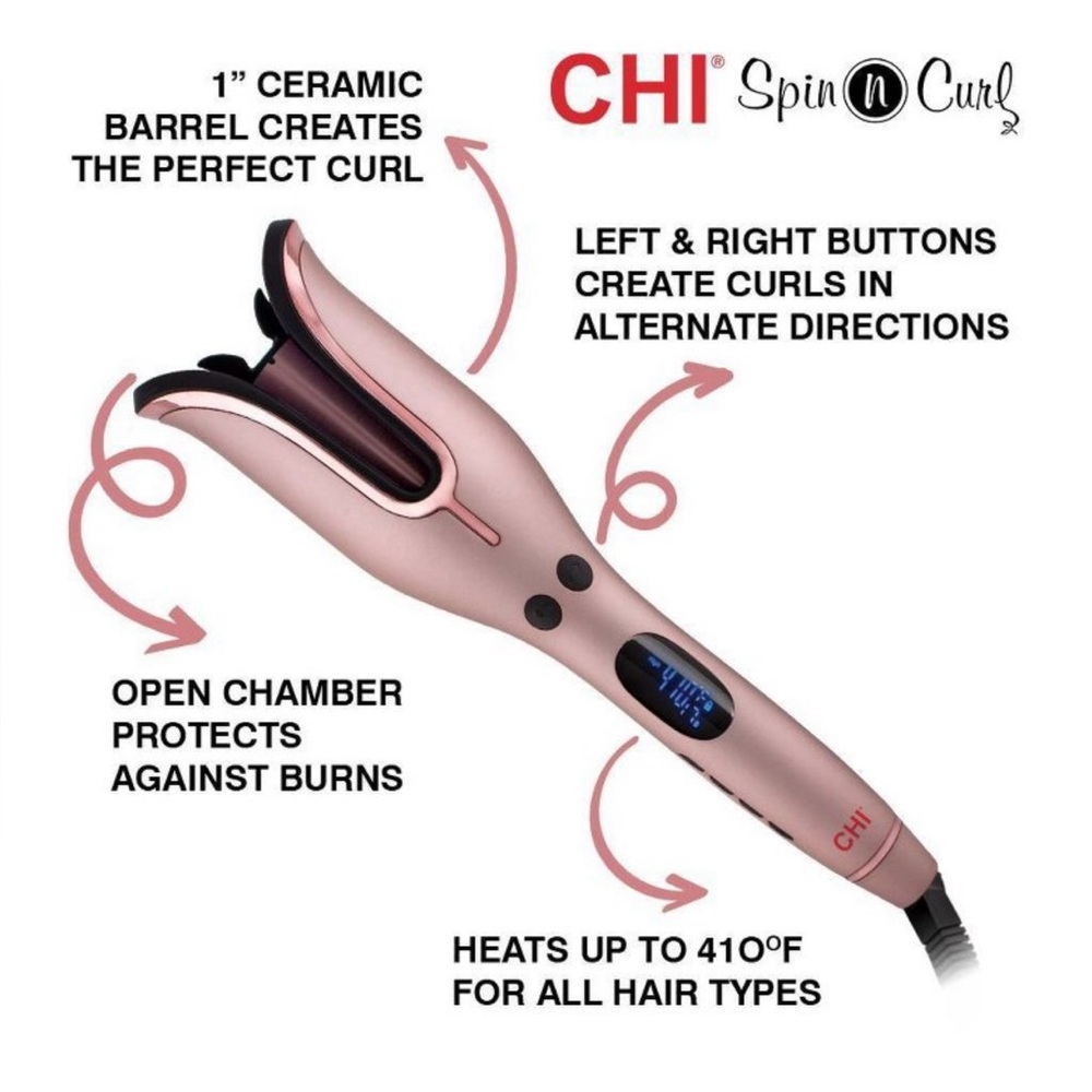 CHI Spin & Curl Ceramic Rotating Curler Rose Gold blow dry hair salon waves curl
